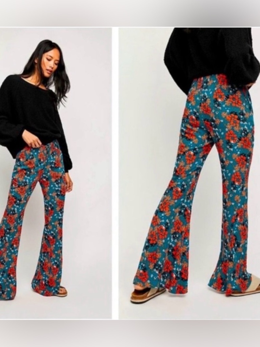 Free People Can't Take my Eyes off You Floral Bell Bottom Flare Pants Size Small - Picture 2 of 12
